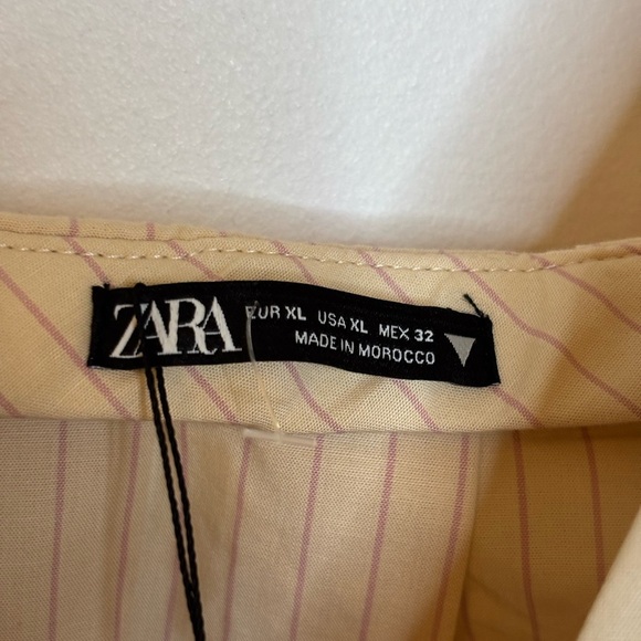 NWT Zara Striped Print Pleated Cropped Peplum Babydoll Cami Top - Picture 6 of 8